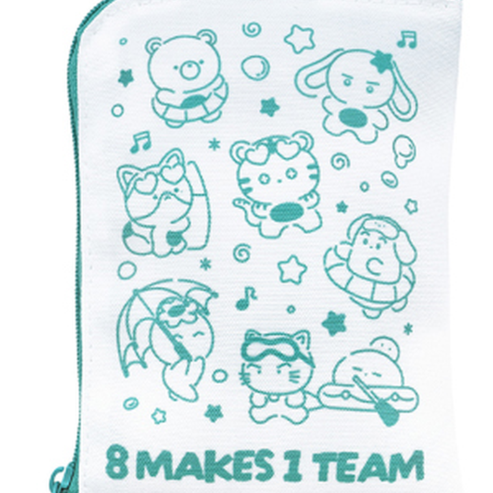 ATEEZ 8th Anniversary BLUE DRIFT Mini Pouch back with turquoise character artwork and zipper