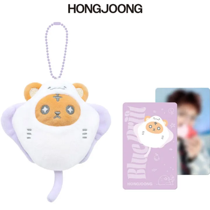 ATEEZ 8th Anniversary BLUE DRIFT HONGJOONG Plush Sea Collection plush and official photocard preview