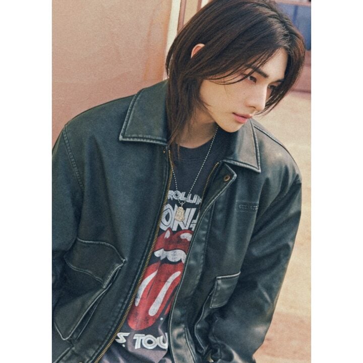[IN STOCK] Hyunjin Guess Jeans Collab – Faux-Leather Jacket