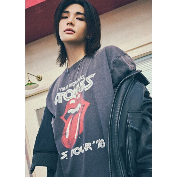 [IN STOCK] Hyunjin Guess Jeans Collab – Rolling Stones Hoodie / Long-Sleeve Tee