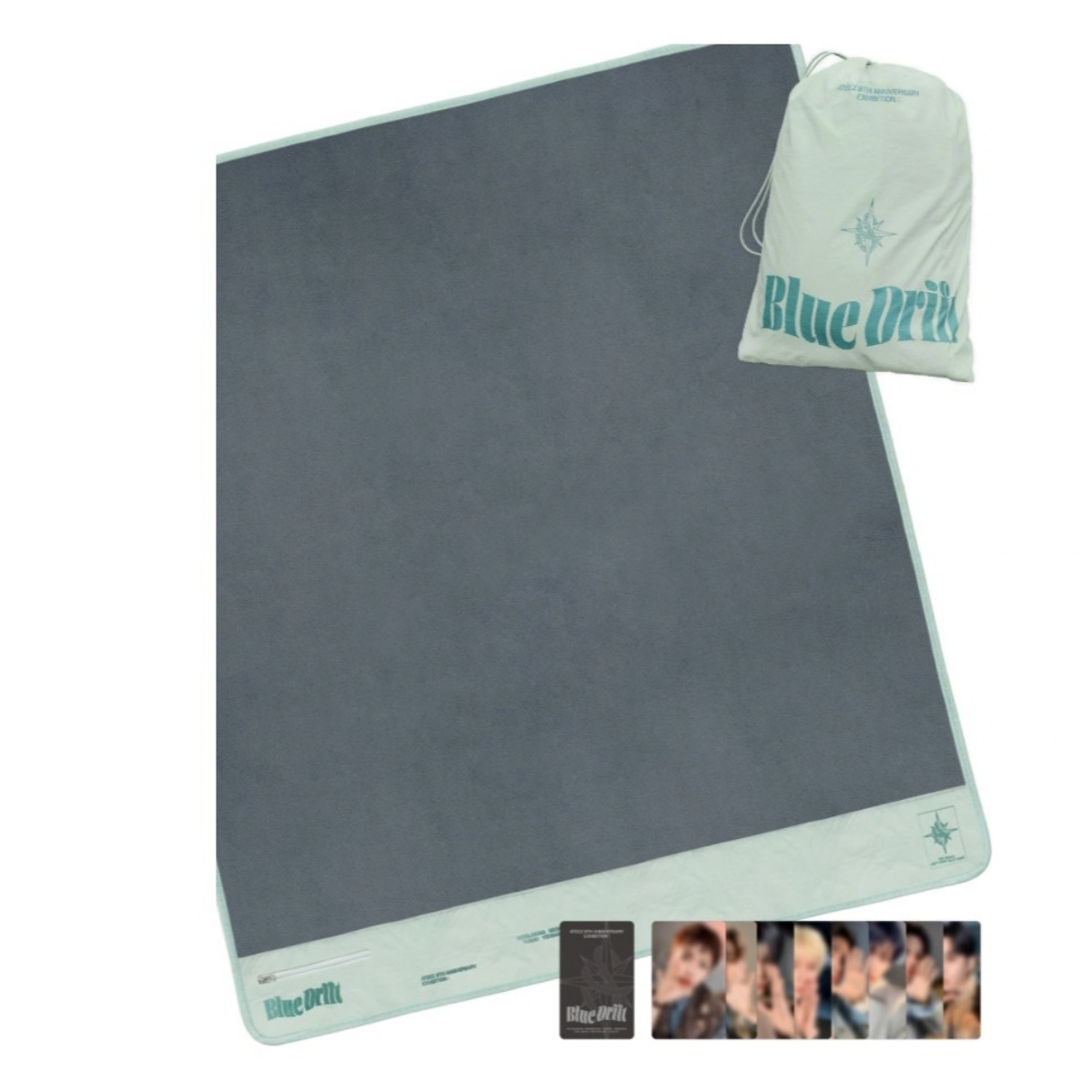 Blanket + 8-Card Photocard Set from the ATEEZ 8th Anniversary Exhibition: BLUE DRIFT collection