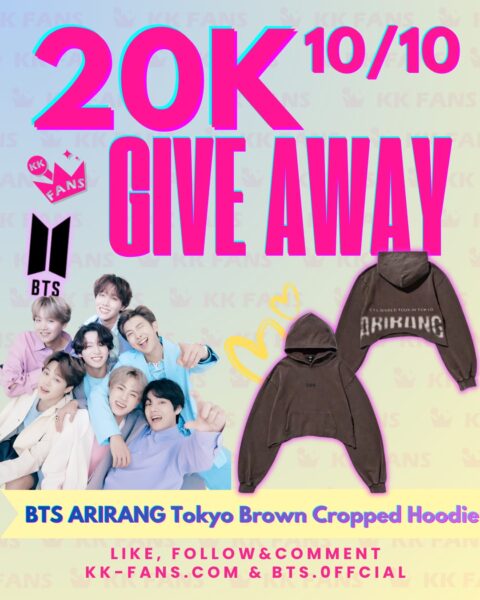 KK Fans 20K Giveaway #10 featuring a BTS Tokyo Crop Brown Hoodie in size XL