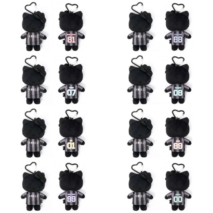 Plush Keyring from ATEEZ × HELLO KITTY Black Series; available versions shown together, each sold separately
