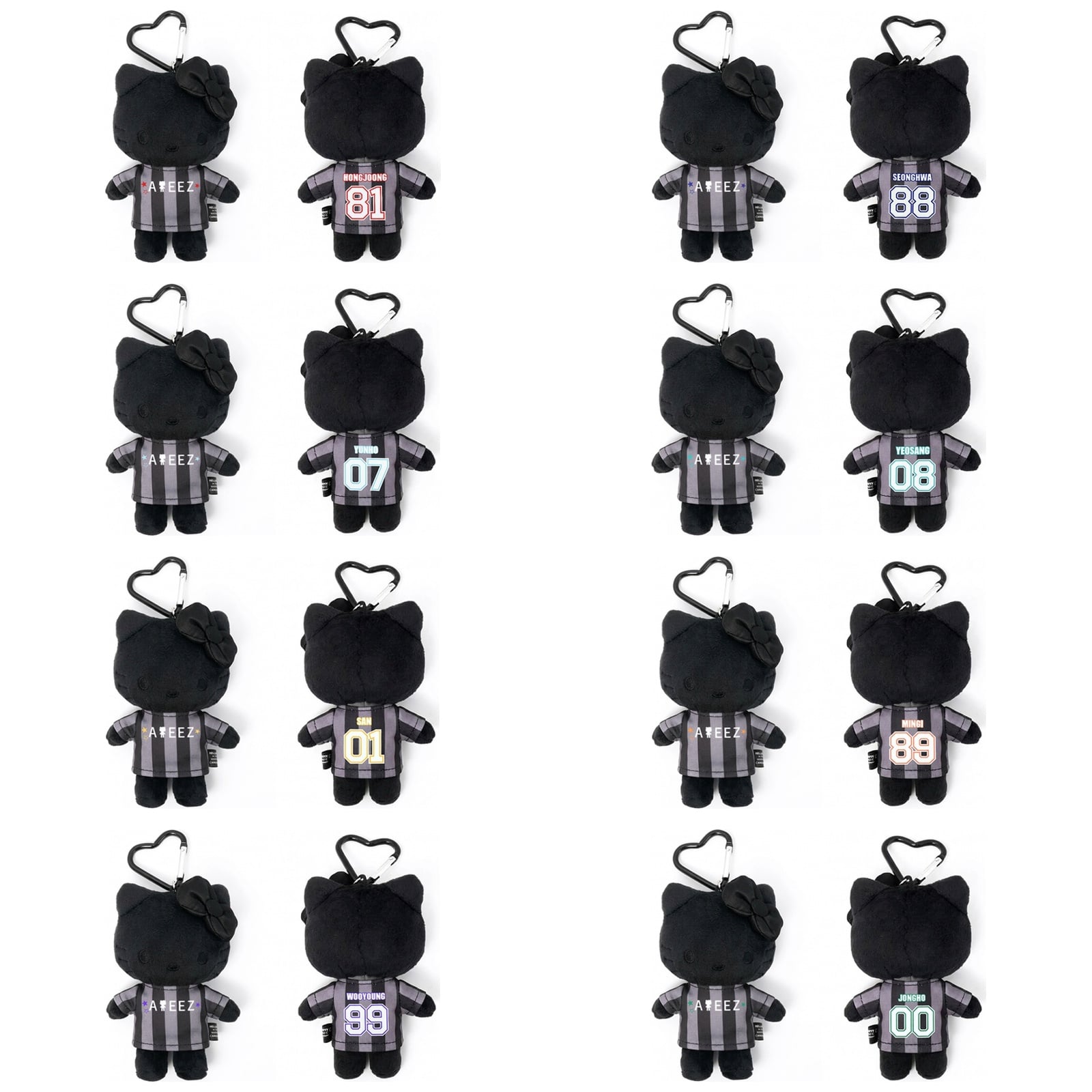 Plush Keyring from ATEEZ × HELLO KITTY Black Series; available versions shown together, each sold separately